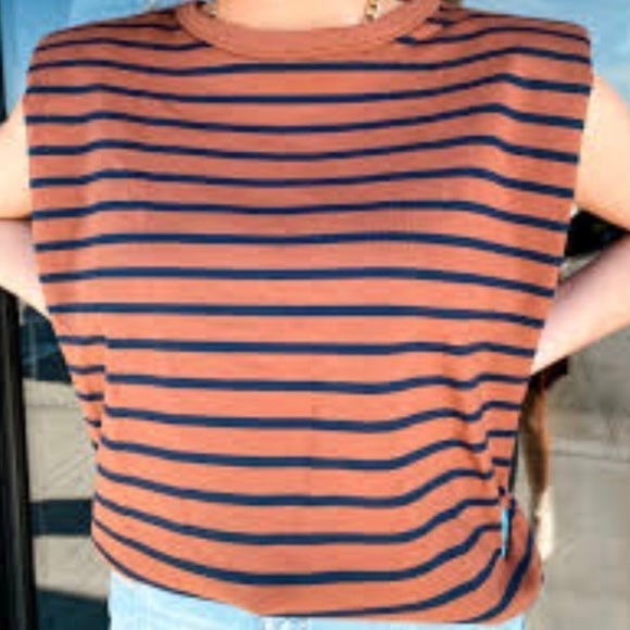 ENDLESS ROSE Women’s Padded Shoulder Striped Tee - Picture 1 of 8